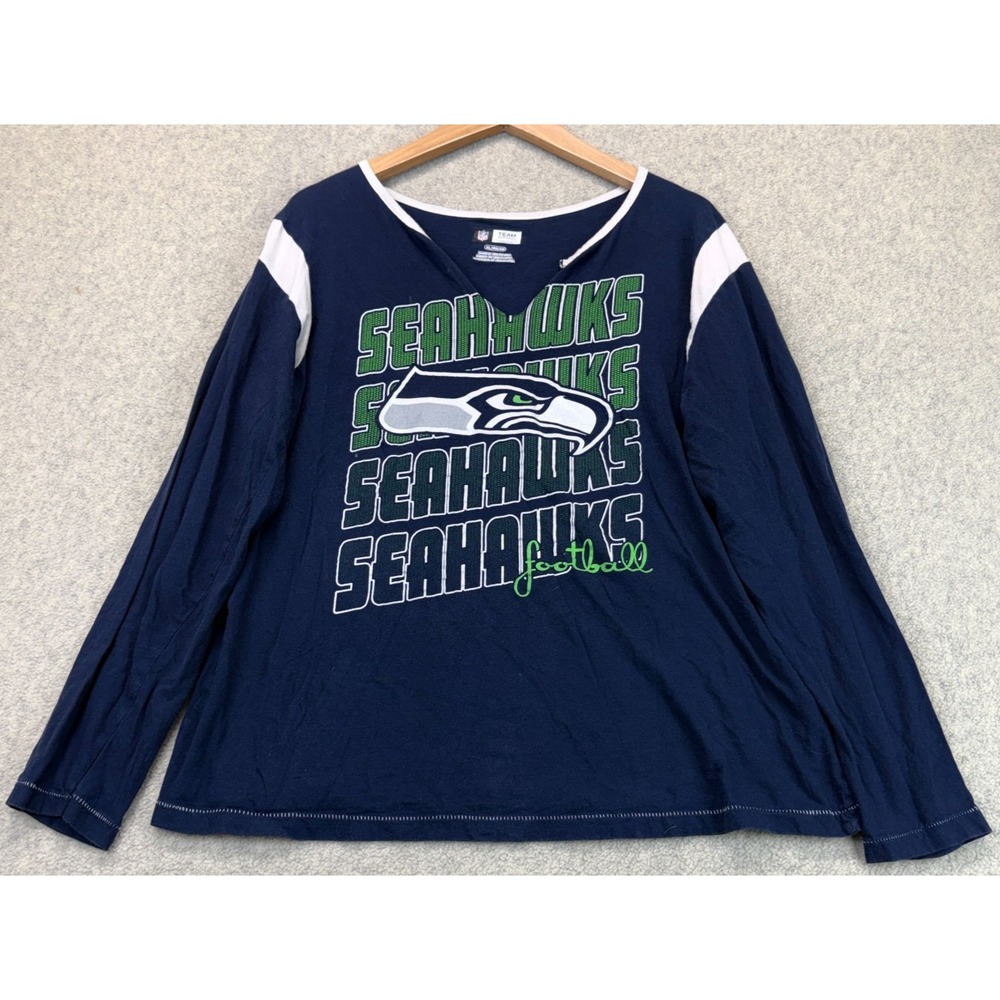 NFL Team Apparel Womens Football T-Shirt Navy Blue Seattle Seahawks Graphic XL